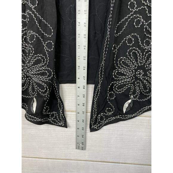 Lauren Michelle Cardigan Womens XL Black Embroidered Open Front Duster Jacket - Picture 8 of 10
